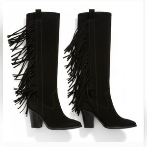 Vince Camuto 100% Suede Fringe Black Knee-High Suede Boots. New Without Box. 6